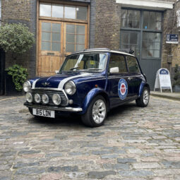 Classic-Mini-Cooper-Hire-London-Blue-Mini-Court-Yard-Front-Headlights