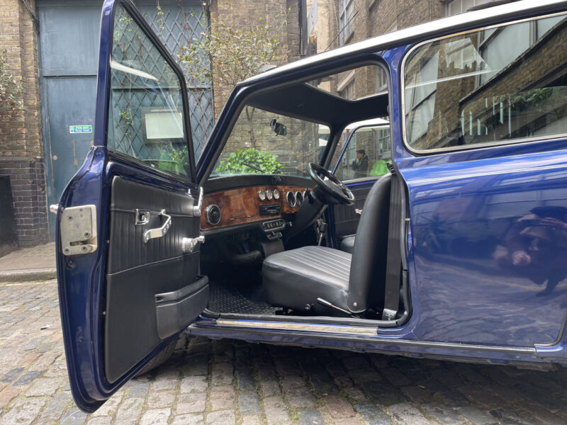 Classic-Mini-Cooper-Hire-London-Interior-Passenger-Side-Door-Open