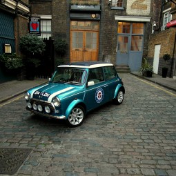 Classic Mini Cooper Hire London Turquoise Side Profile
