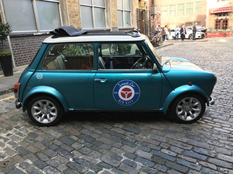 Classic Mini Cooper Hire London Turquoise side 3