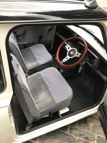 smallcarBIGCITY classic Mini Cooper hire london white interior