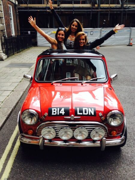 classic car hire london self drive red mini girls sunroof