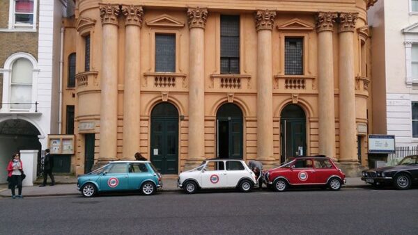 classic wedding car hire london red white and blue mini cooper