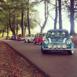 self drive hire classic car weekend away windsor line of mini coopers in forest