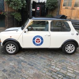 Classic White Mini Cooper Hire London smallcarBIGCITY side