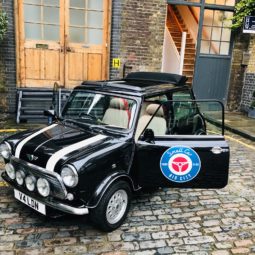 Classic Mini Cooper Hire London Cilla Black Bleeding Hearts Yard high angle open