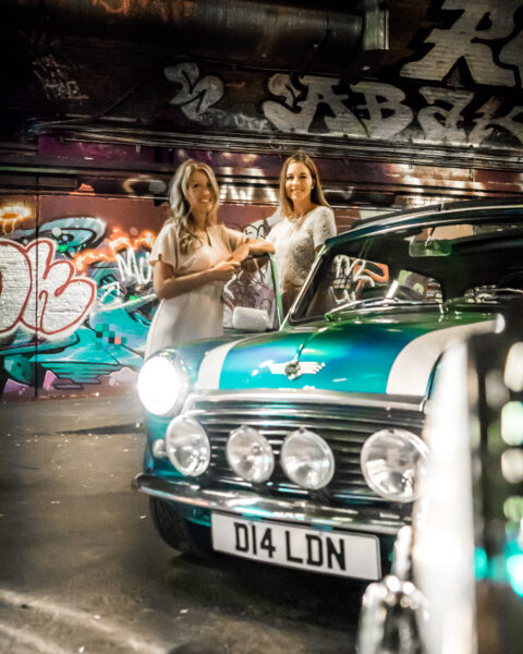 Classic mini Cooper photoshoot Leake Street couple and Lulu smallcarBIGCITY