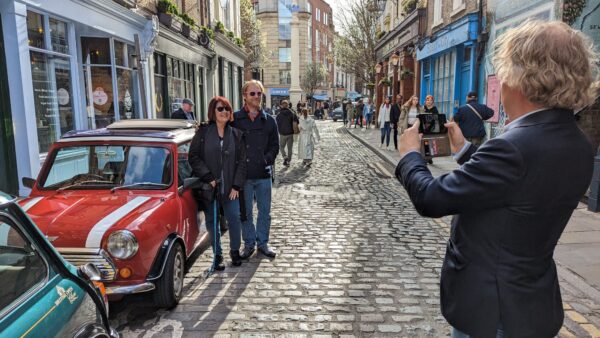 small-car-big-city-private tours of london in classic car -clients on tour photo
