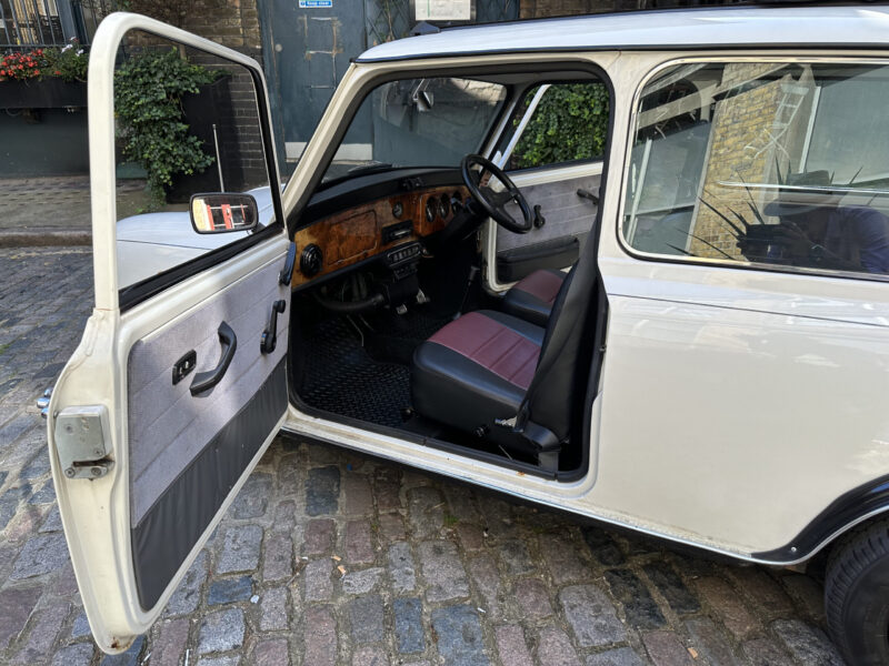 Classic White Mini Cooper hire london small car big passenger side