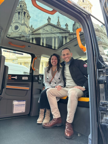 Electric black cab london private tour interior client